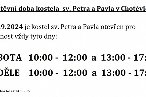 Návštěvní doba kostela sv. Petra a Pavla v Chotěvicích