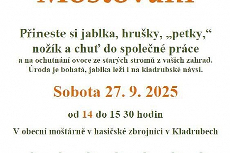 Pozvánka na moštování do Kladrub u Kohoutova
