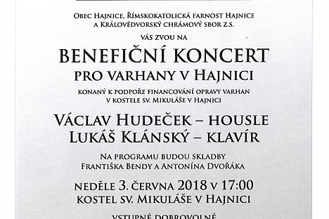 Benefiční koncert pro varhany v Hajnici